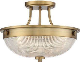 Loops 2 Bulb Semi Flush UpLight Prismatic Glass Dome Shade Weathered Brass LED E27 60W