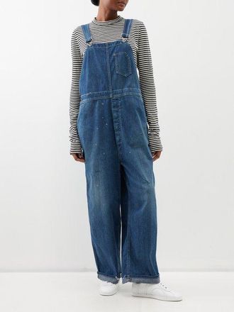 Chimala Oversized Distressed Denim Overalls - Womens - Mid Blue