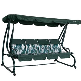 Siediti Fuori e Dentro Columpio de jard&iacute;n 4 plazas verde reclinable tipo cama con techo