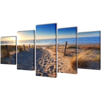 vidaXL 5 pz Set Stampa su Tela da Muro Spiaggia di Sabbia 200 x 100 cm