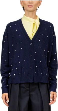 Semicouture Blauwe Cashmere Cardigan met Strass Detail - Dames - Vesten - Blauw - M - Wol - Truien & Vesten