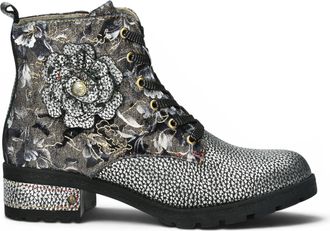 Laura Vita Womens Gothic Victorian Floral Grey Leather Lace-up Boots - Cocrailo-47