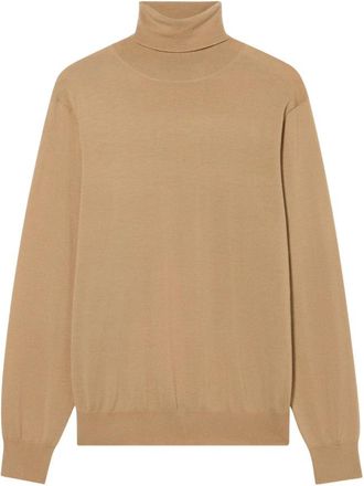 Brooks Brothers Merino Wol Trui met Col - Heren - Coltruien - Bruin - 3XL - Wol - Truien & Vesten