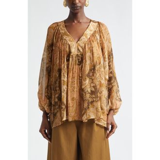 Zimmermann Kindred Spirit Carousel Batwing Silk Blend Top in Biscuit Paisley at Nordstrom, Size 0P