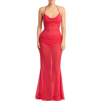 Bond-Eye Naomi Cowl Neck Cover-Up Top in Cherry Mesh at Nordstrom Rack, Size X-Small/small