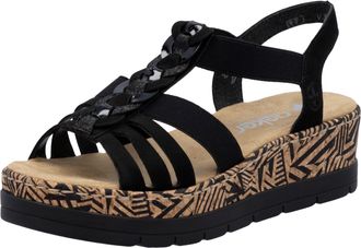 Rieker Plateausandaletten RIEKER, Damen, Gr. 37, schwarz, Lacklederimitat, Velourslederimitat, unifarben, Schuhe Plateausandaletten, Sommerschuh, Urlaubschuh