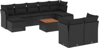 vidaXL Set De Sof&aacute;s De Jard&iacute;n 10 Pzas Cojines Rat&aacute;n Sint&eacute;tico Negro Vidaxl