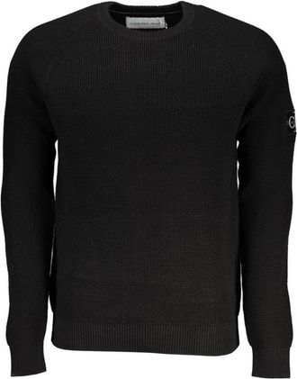 Calvin Klein Katoenen trui met ronde hals en logo detail - Heren - Ronde hals truien - Zwart - XL - Katoen - Truien & Vesten