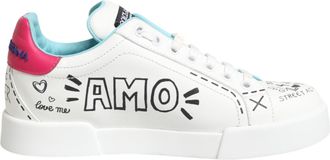 Dolce & Gabbana Witte Leren Graffiti Lage Sneakerschoenen