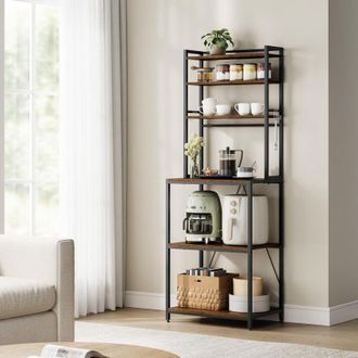 Woltu Woltu - Estante De Cocina, Estante De Panader&iacute;a, Estante De Almacenamiento De 6 Niveles Con 6 Ganchos, Apto Para Microondas, 60 X 40 X 167 Cm, Marr&oacute;n 