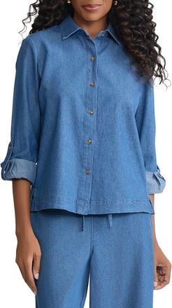 Jones New York Boxy Denim Button-Up Shirt in Libra Wash at Nordstrom, Size X-Small P