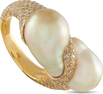 Yvel 18K Yellow Gold 2.0ct Diamond and Baroque Pearl Ring YV18-112125