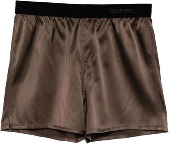 Tom Ford Zijden korte broek met logo - Dames - Bermuda - Bruin - M - Korte Broeken