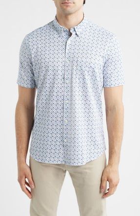 Johnston & Murphy XC Flex Ascend Short Sleeve Button-Up Shirt in Blue Multi Square Grid at Nordstrom, Size Xxx-Large
