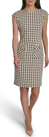 Tommy Hilfiger Cap Sleeve Houndstooth Sheath Dress in Mink/White at Nordstrom Rack, Size 10