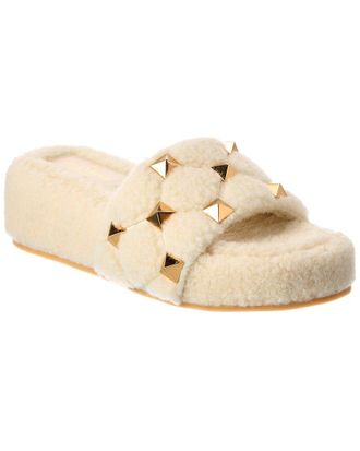 Valentino Roman Stud 50 Shearling Platform Slide