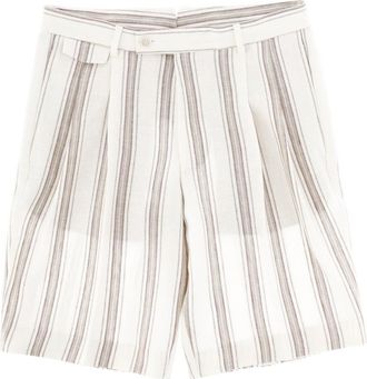 HUGO BOSS Neutral Vertical Stripes Tailored Linen Shorts