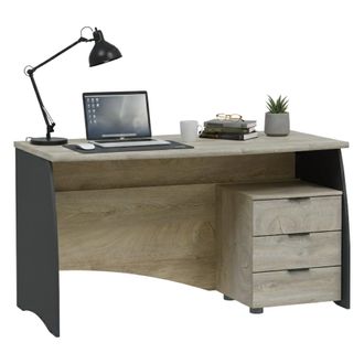 Dmora Escritorio Davell, Escritorio De Oficina, Mesa De Estudio Porta Pc Con 3 Cajones, 136x67h74 Cm, Roble Y Antracita - Dmora
