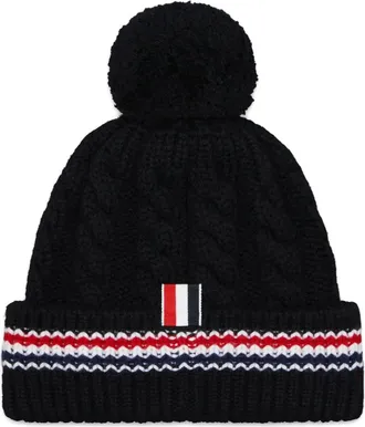 Thom Browne cable-stitch pompom beanie - unisex - Cashmere - M - Black