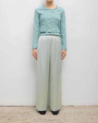 Leset Pointelle Crop Cardigan In Eucalyptus