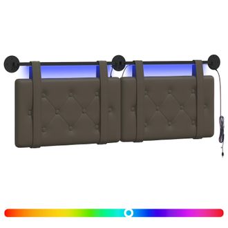 vidaXL Cabecero Colgante Con Luz Led Gris Cuero Sint&eacute;tico Vidaxl