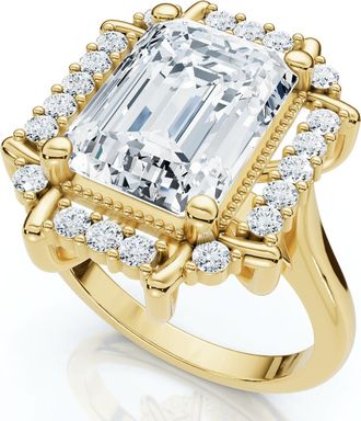 Pompeii3 4 1/4 Ct Emerald Moissanite & Diamond Engagement Ring White Yellow or Rose Gold