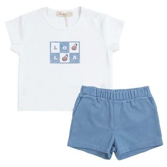 Lola Boy Woven Denim Shorts & Rib Knit Top Two Piece Set in Light Denim Wash at Nordstrom, Size 12M
