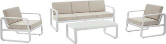 Vente-Unique Conjunto de jard&iacute;n de aluminio: 1 sof&aacute; de 3 plazas, 2 sillones y 1 mesa de centro - Blanco con cojines beige - LOMIA de MYLIA