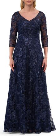 La Femme Lace Mother of the Bride Gown with V Neckline in Navy at Nordstrom, Size 14