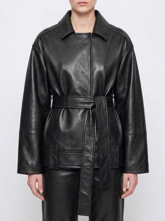 Khaite Short Robe-Style Leather Jacket in Lambskin with Belt