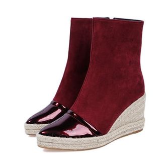 Generic Womens Patchwork Ankle Boots Platform Pointed Toe Wedge Heels Espadrilles Pumps Shoes Pull On Warm Winter Shoes (7.5,Red)