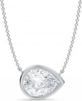 Allurez Pear Lab Diamond Solitaire Pendant Necklace 14K White Gold (3.50ct)