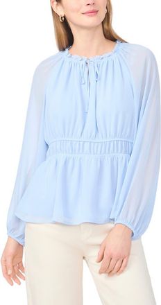 Vince Camuto Semi Sheer Long Sleeve Peplum Top in Sky at Nordstrom, Size X-Small P