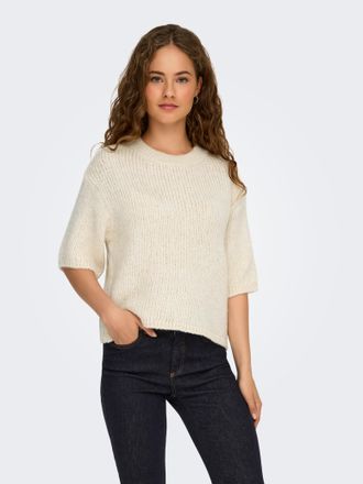Jacqueline de Yong Strickpullover JDY JDYLINEA S/S PULLOVER O-NECK KNT NOOS, Damen, Gr. XL, birch, Strick, Obermaterial: 80% Polyacryl, 20% Polyester, unifarben, normal,