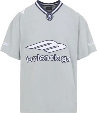 Balenciaga T-Shirts, male, Gray, S, 3B Football V-neck T-shirt Oversized