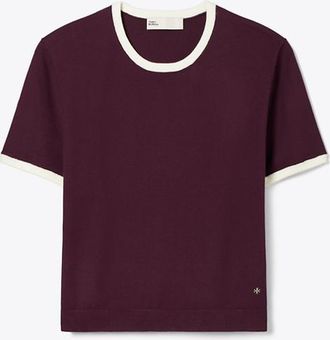 Tory Burch Womens Contrast-Trim Short-Sleeve Sweater, size XL