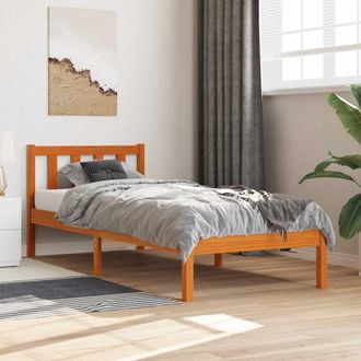 vidaXL Cama Sin Colch&oacute;n Madera Maciza De Pino Marr&oacute;n Cera 100x200 Cm Vidaxl
