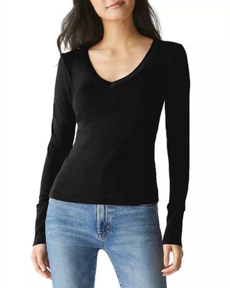 Michael Stars Logan Long Sleeve V-Neck Tee In Black