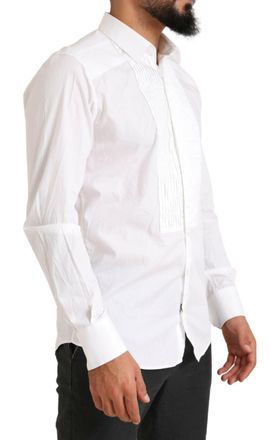 Dolce & Gabbana Tuxedo Pleated Cotton Dress Shirt - White