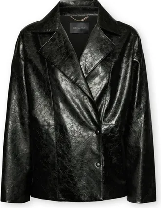 Elena Miro Jassen, Dames, Zwart, XS, Leer, Jas met used-effect