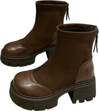 Generic YUJIEBB Women Short Boots Autumn-Winter Anti-Slip Thick Soles Fashion ShoesRound-Toe Platform