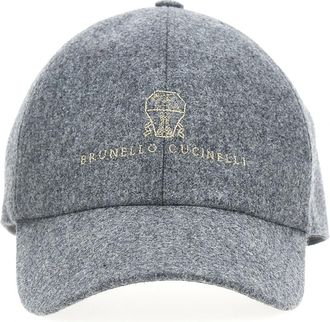 Brunello Cucinelli Accessoires, Heren, Grijs, L, Katoen, Virgin Wool Flannel Baseball Cap met Borduursel