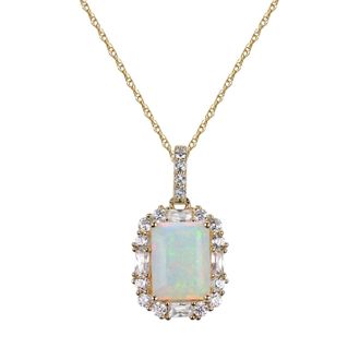 Diamond2Deal 10K Yellow Gold Opal with White Zircon Pendant Necklace 18