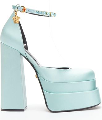 Versace Medusa Aevitas sky satin Medusa charm platform heels