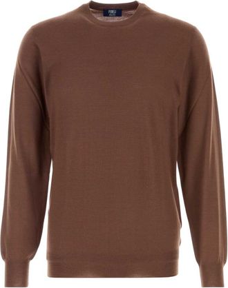 Fedeli Brown Solid Regular Sweaters