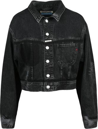 Replay Black Cotton Button Short Denim Jacket