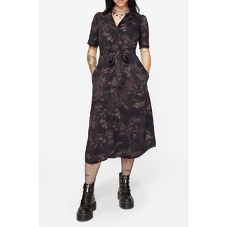 Disturbia Ashmire Moth Print Tie-Waist Shirt Dress in Black at Nordstrom, Size 4