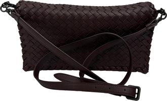 Bottega Veneta Pre-owned Womens Intrecciato Flap Shoulder Bag in Burgundy Leather - One Size