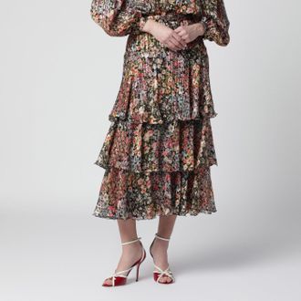 Valentino Silk tiered skirt with floral print