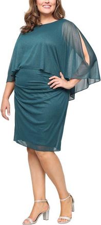 S.L. Fashions Glitter Chiffon Capelet Cocktail Dress in Pine at Nordstrom, Size 16W